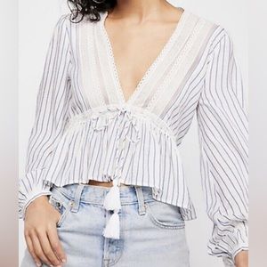Free People Oberoi Striped V-neck Crop Top